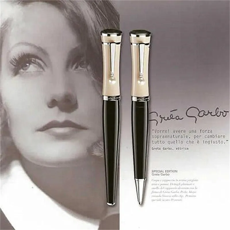 مجموعة خاصة إصدار Greta Garbo Black Resin Rollerball Pen Pen Pen Fountain Arting Office Office Schools With With Pearl Cap