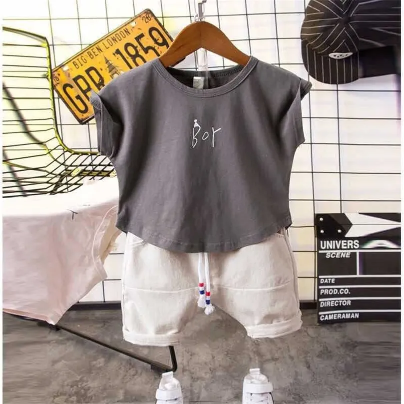 Simple Clothes for Kids Cotton Short Sleeve Boy Set Child Clothing T Shirt Pants 2pcs O-Neck Infant Baby Boys 220507