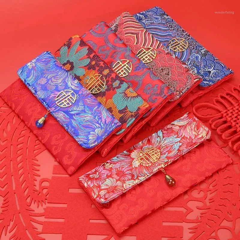 Gift Wrap Chinese Style Lucky Money Bag Cloth Floral Red Envelope Pocket Year Packet For Spring Festival's