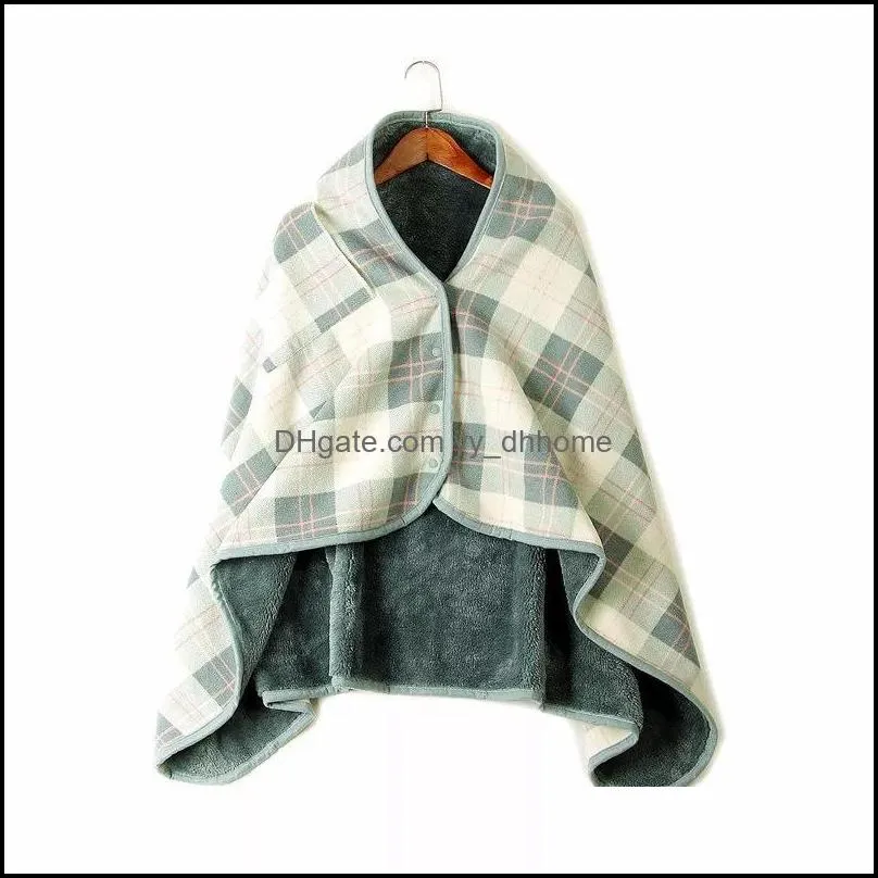 comfortable multifunctional warm blanket moisture wicking polar fleece shawl flannel blanket soft grid stripe blanket vt2009