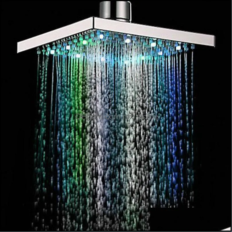 Waterfall LED shower head Temperature sensor 7 colors light change square Ceiling rainfall showerhead Bathroom accessories