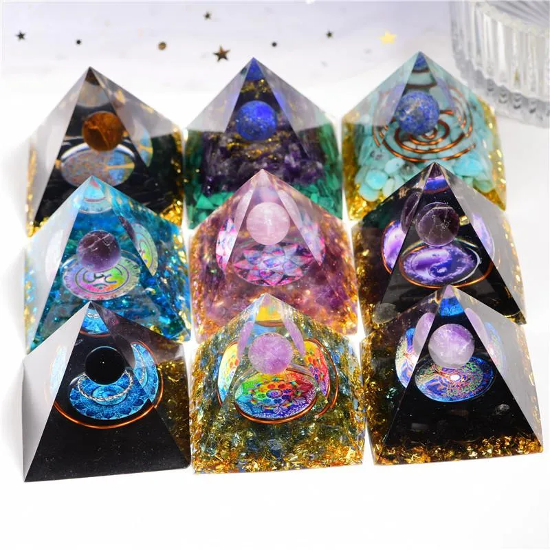 5cm Orgonite Piramide Decor Energie Generator Genezing Kristallen bol Reiki Chakra Bescherming Meditatie Beeldjes Hars Home Handgemaakt Ornament