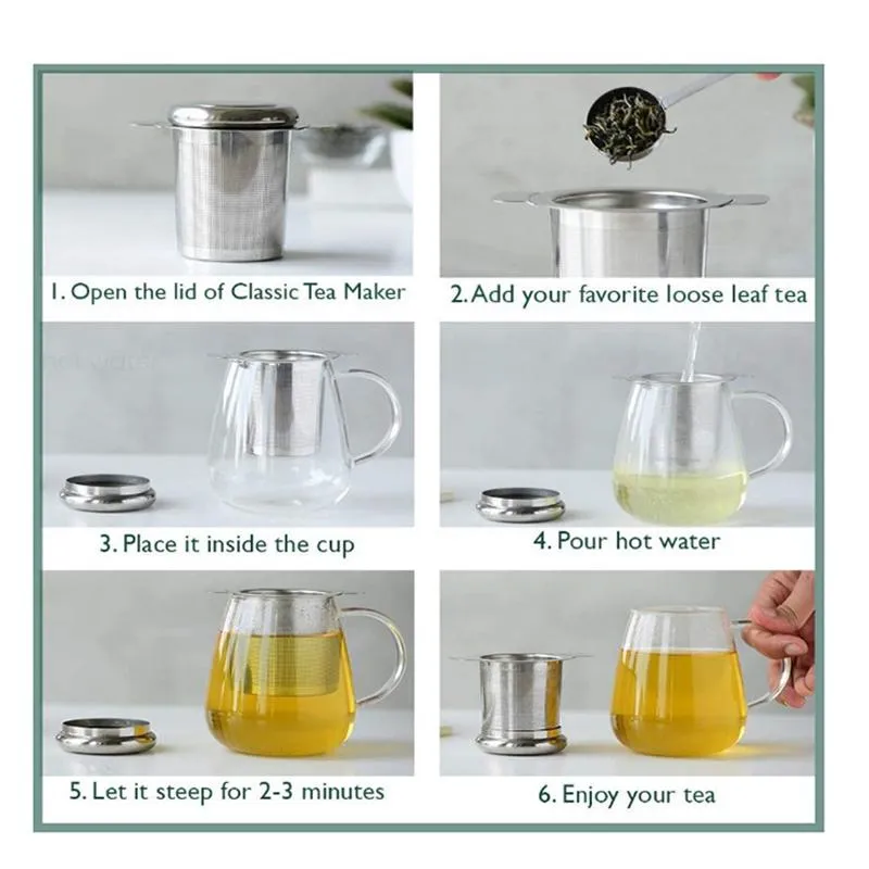 Tea Tools Stainless Steel Loose Tea Infuser Coffee Steeper With Lid Mesh Strainer Herbs Filter Large Capacity PHJK2203