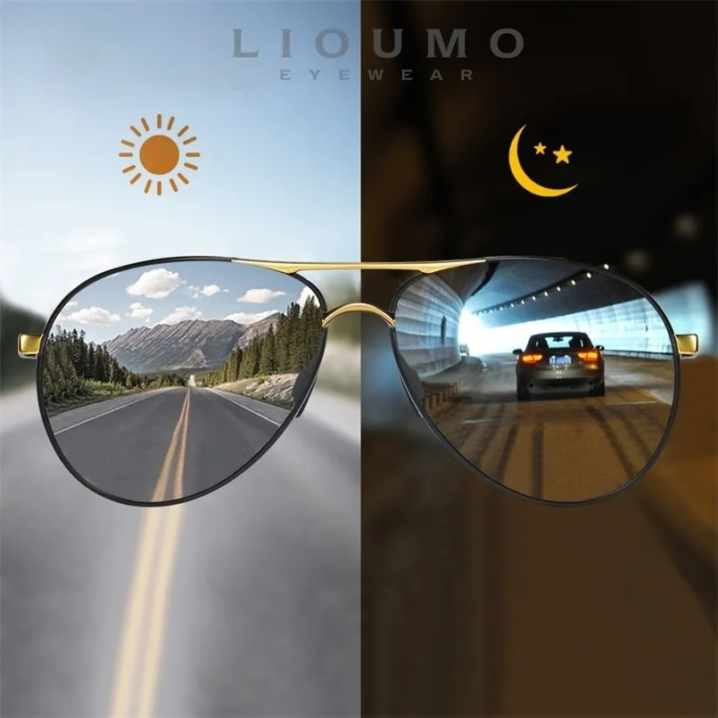 LIOUMO PILOT MĘŻCZYZNA SUNGLASSE Polaryzowane okulary pochromowe jazda unisex okulary kameleon Uv400 Zonnebril Dames 220531