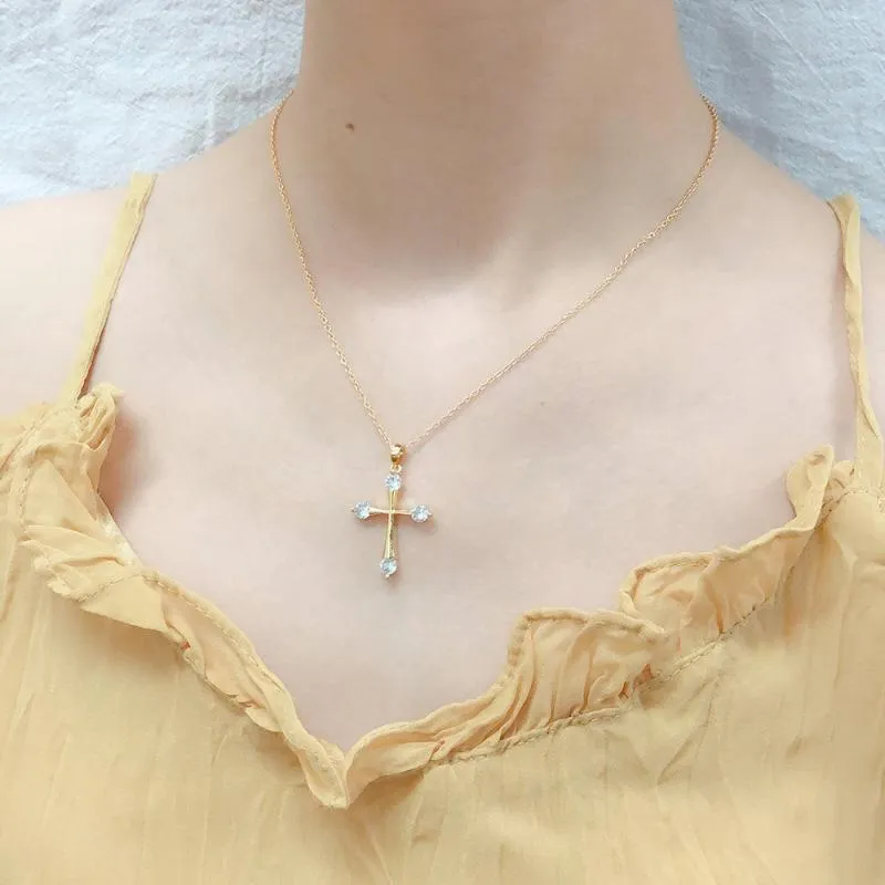 Pendant Necklaces Pendants Choker Necklace For Women Crystal Cross Light Gold Color Women's Chain On The Neck Wholesale Jewelry N108Pend