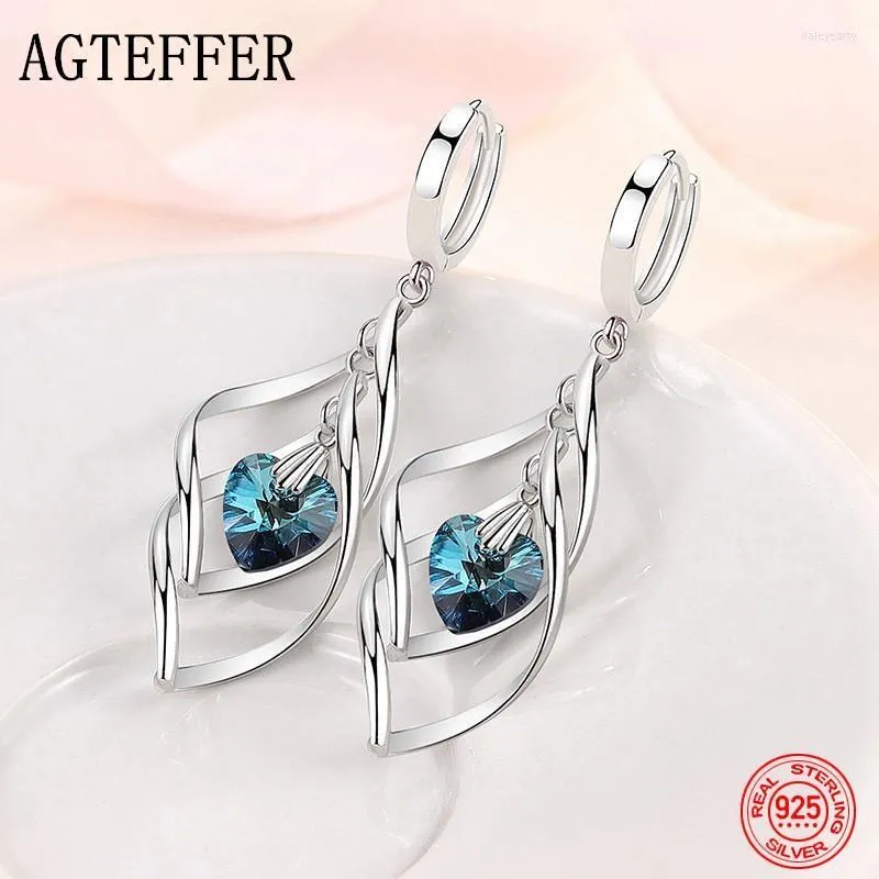 Hoop & Huggie 925 Sterling Silver Hollow Blue Crystal Long Drop Earrings For Women Fashion Wedding Jewelry GiftHoop Dale22