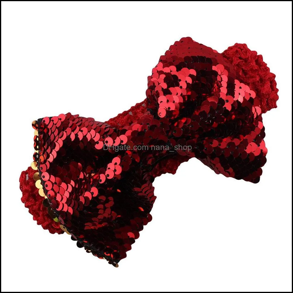 2020 Glitter Double-Side Sequin Bows Hair Bow Head Wrap Turban Knitted Headband For Kids Party Hair Accessories