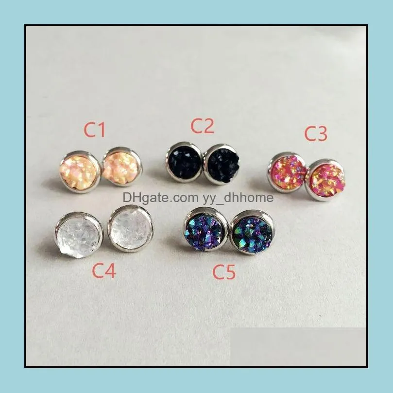 Fashion imitate Drusy Druzy Earrings Silver Gold Plated Candy Gemstone Imitation Natural Stone Stud Earrings for Women Lady Jewelry