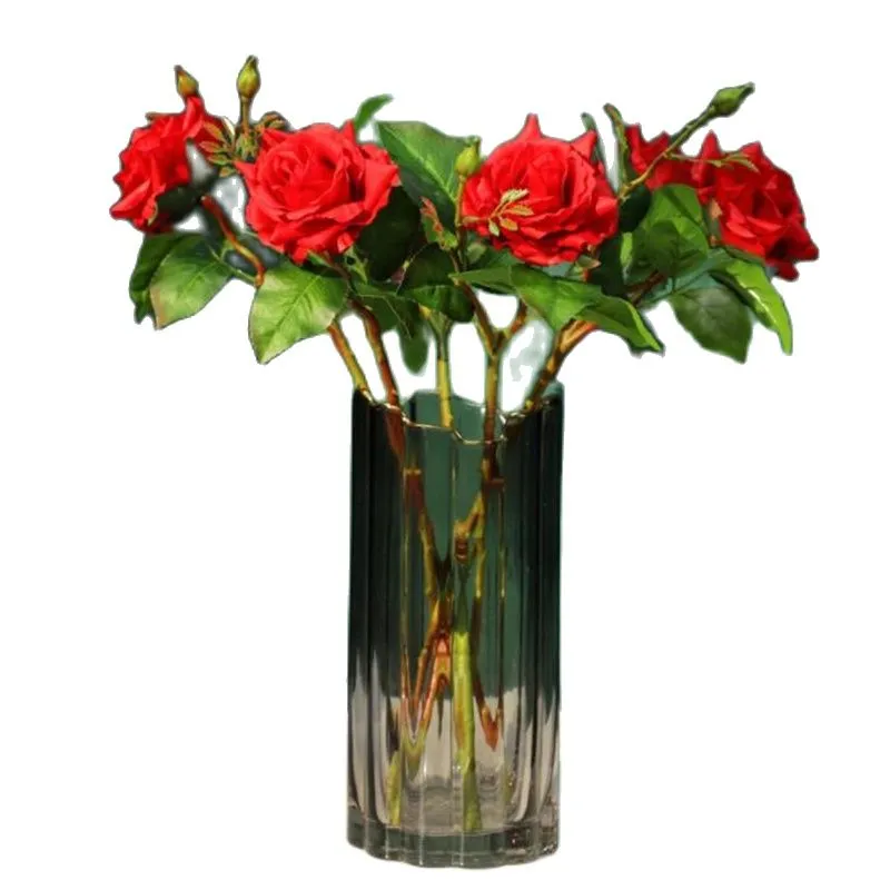 Jeden fałszywy kwiat Pojedyncze łodyga Hydrating Rose 17 "Długość Symulacja Real Dotyka Wiosna Rosa Na ślub Dekoracyjne Sztuczne kwiaty