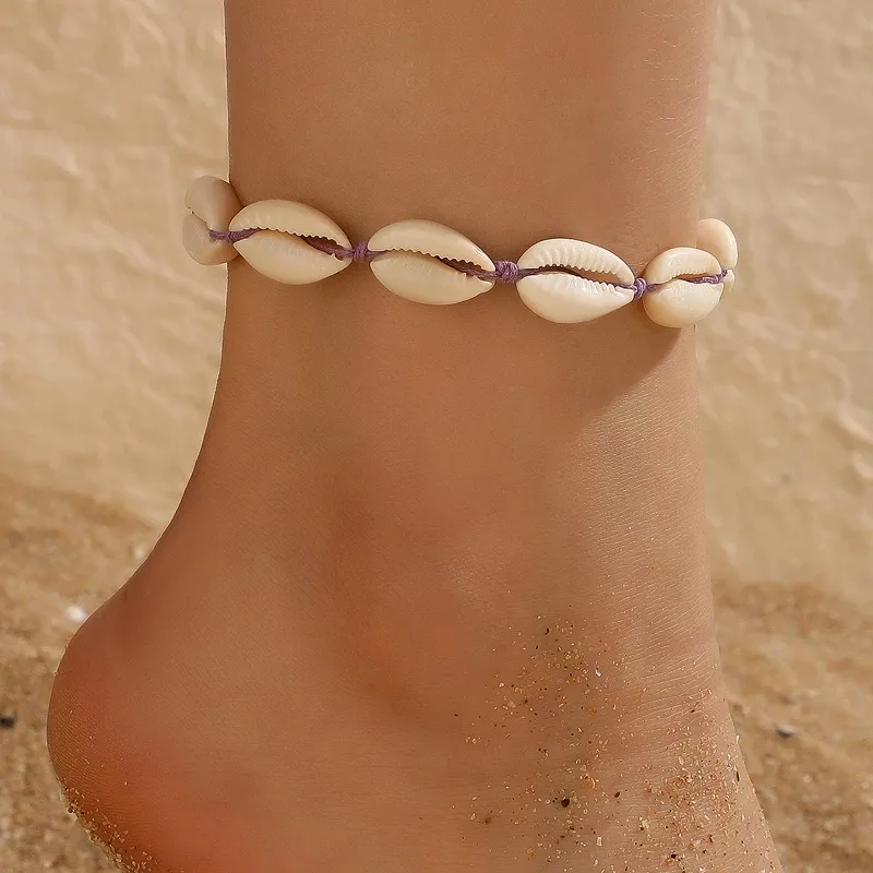 2pcs/sets Summer Shell Rope Anklets for Women Men Barefoot Sandals Adjustable Bohemian Jewelry Accessories