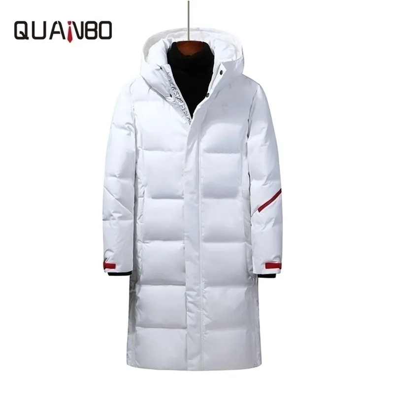 Quanbo Winter Mens Down Jacket Fashion Jackets Male Xlong Outerwear Brand Clothign White Coat Men Parkas 4XL 201116