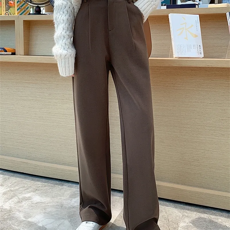 Yitimoky Woolen Pants for Women Office Lady High Waist Clothes Work Black Coffee Full Length Trousers Korean Fashion Bottoms 220725