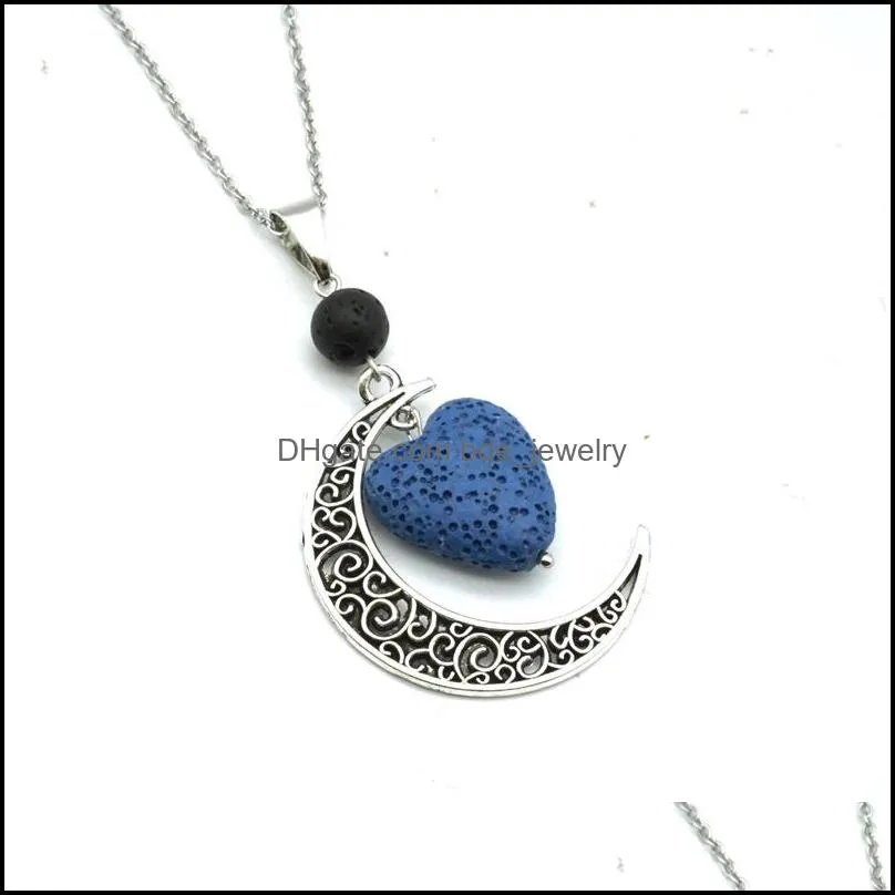 heart lava rock bead volcano necklace aromatherapy essential oil diffuser necklaces black lava pendant stainless chain jewelry