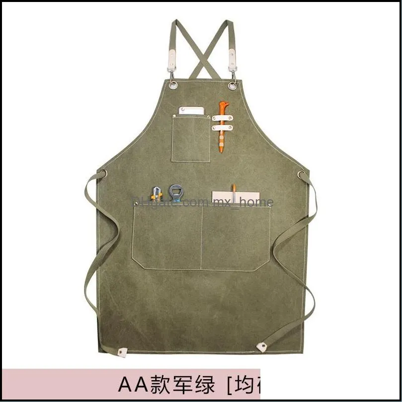 Aprons Adjustment Canvas Pinafore Waterproof Stain-Resistant With Two Pockets Apron Kitchen Cooking Baking Chef Hairdresser