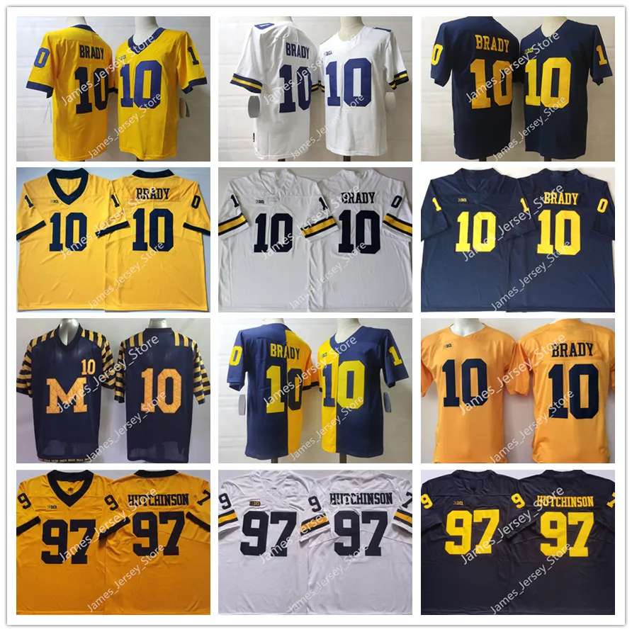 97 Aidan Hutchinson Jersey 10 Tom Brady Jersey 2022 NCAA Michigan Wolverines 스티치 대학 축구 유니폼