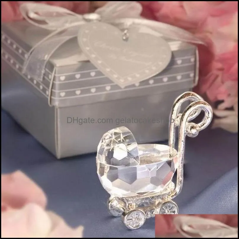 Pram New Born Carriage Crystal Baby Shower Boy Girl Kids Birthday Party Favors For Guests lembrancinha de baby+Gift Box