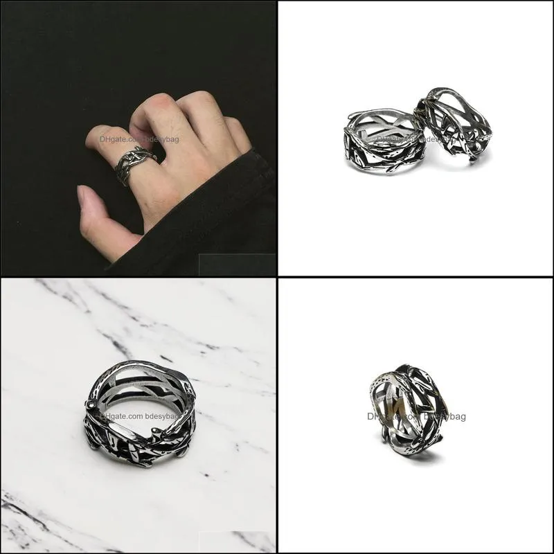 Retro dark cold wind vine thorns S925 ring ins trend personality hip hop couple tide brand jewelry