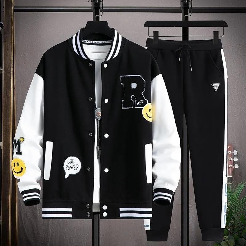 Men's Tracksuits Spring Autumn Suit Casual Moda Men Desenta Jaqueta de beisebol Hip Hop Sports Sortos de jovens coreanos de duas peças