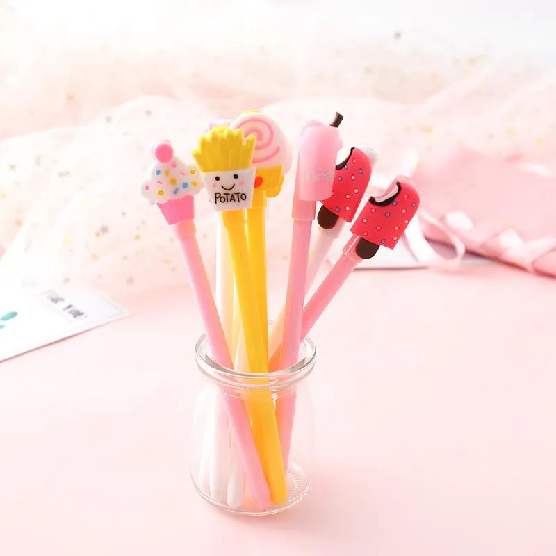 Neutral Pen Creative Cute Cartoon Stationery School Students Personality Girl Heart Food With Interesting Test Signature 0.5 mm Black Pen Prize