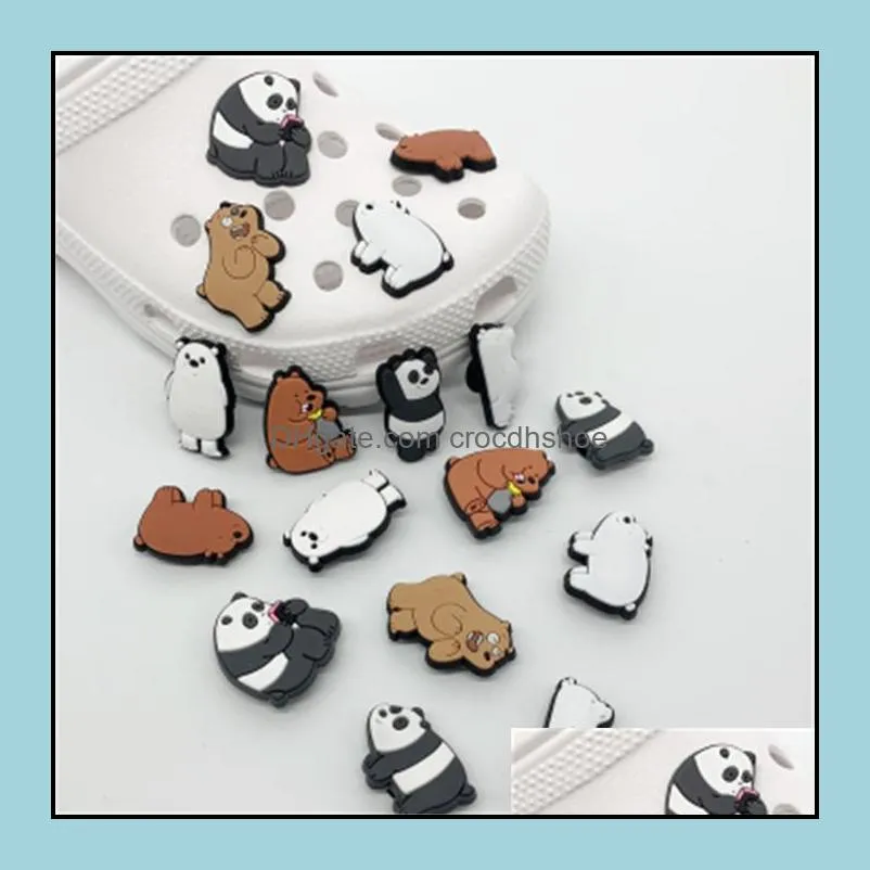 1pc cartoon bear panda shoe charms buckles animal decoration accessories for garden sandals shoe kids party xmas gifts croc jibz