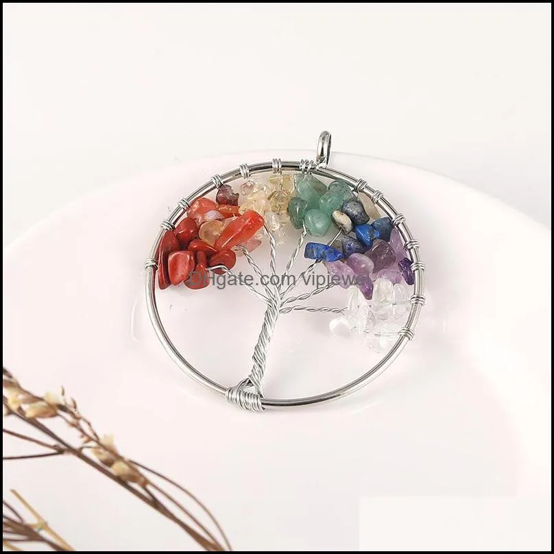 7 chakra stone tree of life handmade wire wrapped pendants for fashion colorful charm jewelry accessories wholesale-z