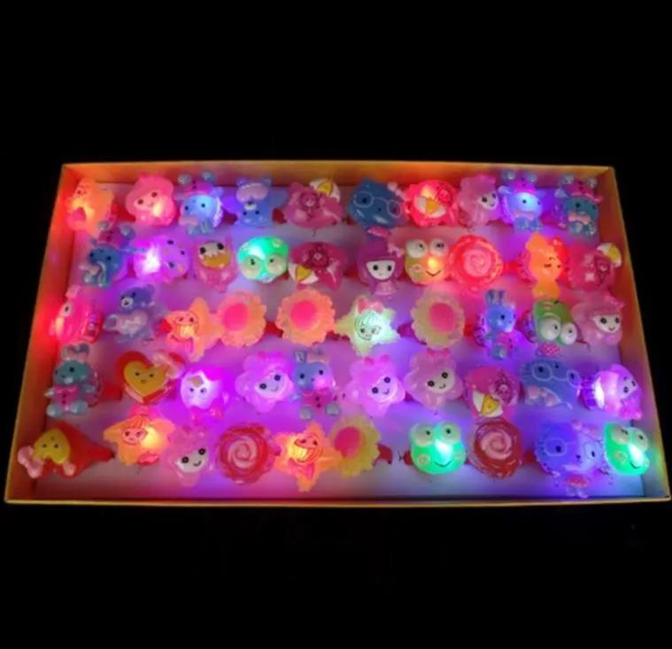 LED Light Up Rings Glow Party Favors Flashing Kids Prizes Box Toys Birthday Classroom Rewards Easter Theme Treasure Supplies Acrylic Cartoon Jewelry