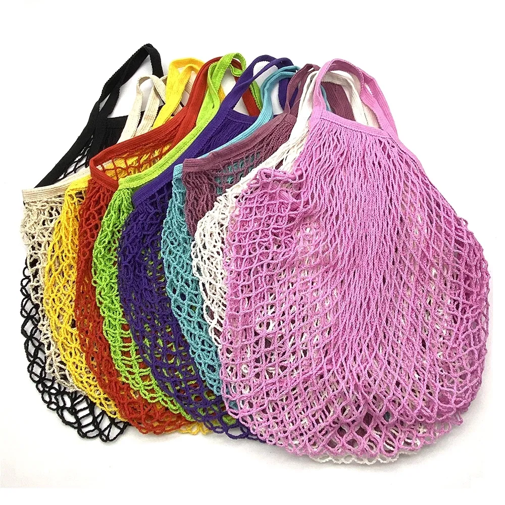 Borse per la spesa riutilizzabili portatili per frutta e verdura Borsa in rete di cotone Borsa per organizer con manico corto Borse per la spesa in rete Tote fy4753 0525