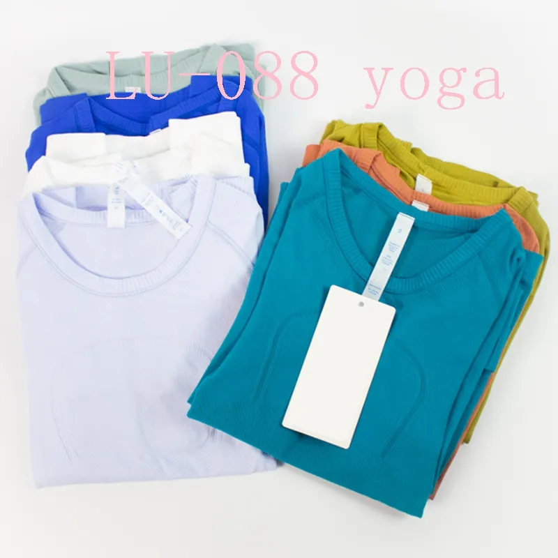 lu-088 femmes à manches longues sport Yoga T-shirt sport complet interrupteur entraînement GYM vêtements couleur unie