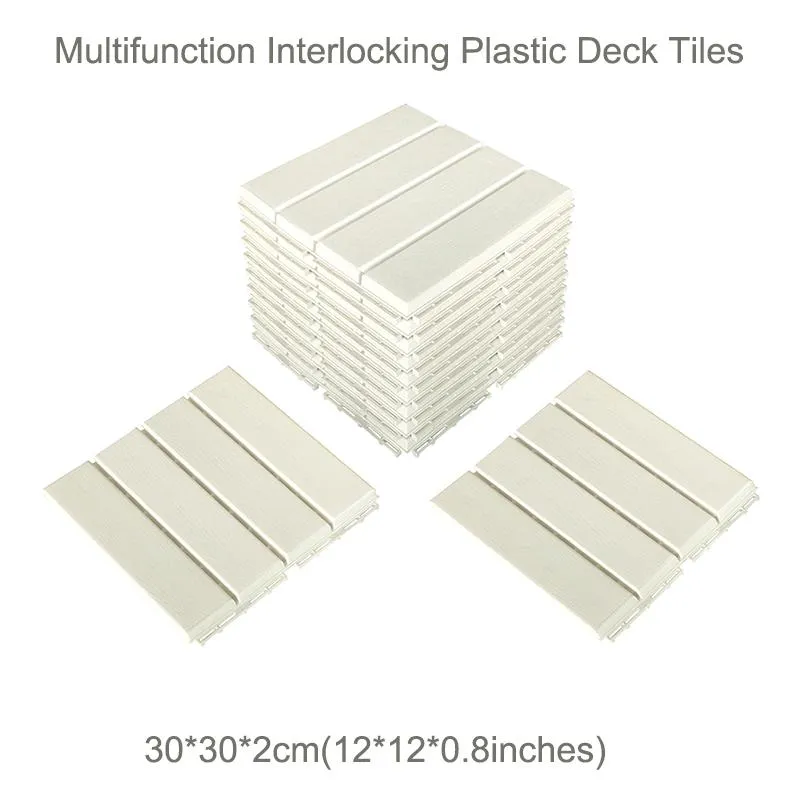 Tappeti 12 "x 12" Piastrelle per pavimenti in plastica ad incastro Deck 4-Slats Modello dritto per patio Balcone Portico CortileTappeti