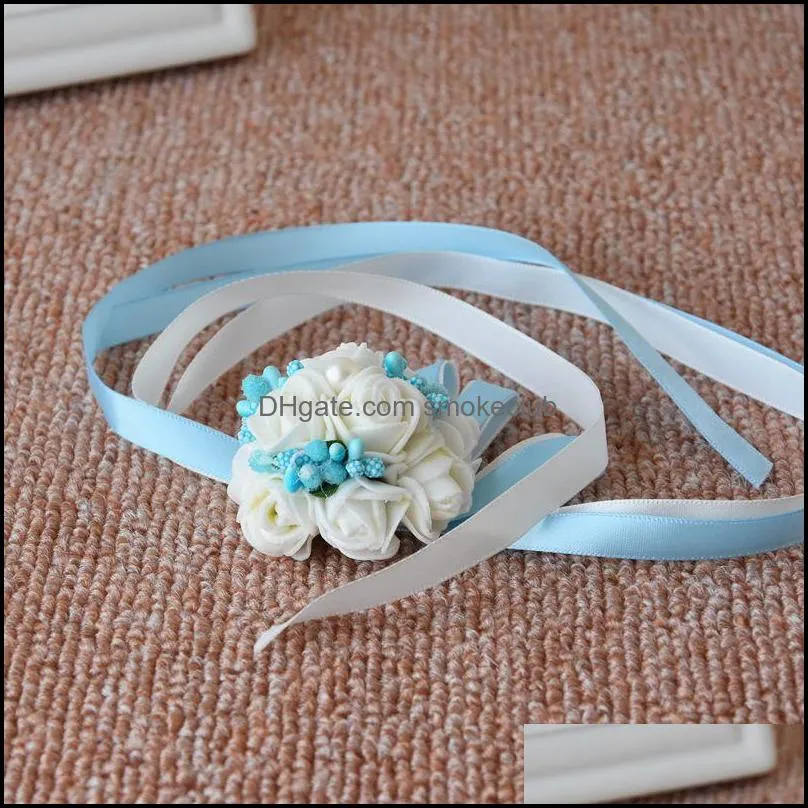 Wedding wrist hand flowers bride bridesmaids wrist corsages groom corsages boutonniere white wedding decorations GWB14233