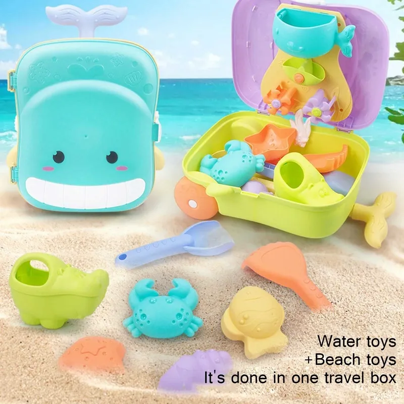 8-piece Kit Beach Toys For Kids Baby Beach Game Toy Children Sandbox Set Summer Toy For Beach Play Sand Water Game Trolley Case 220527