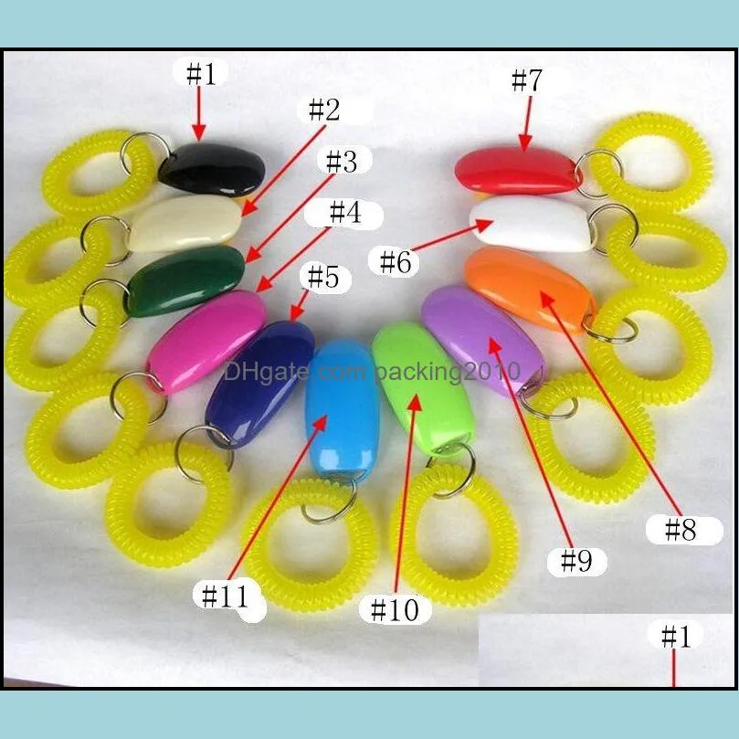 Dog Button Clicker Pet Sound Trainer with Wrist Band Aid Guide Pet Click Training Tool Dogs Supplies 11 Colors 100pcs XH1216