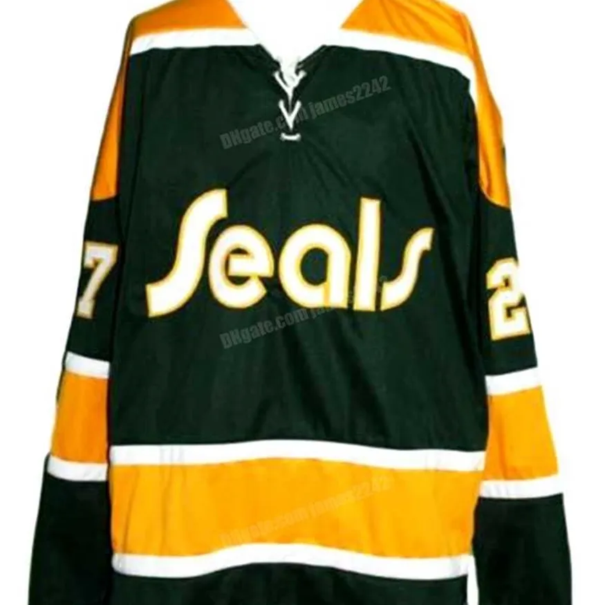 Nikivip Custom Retro Meloche #27 California Golden Seals Hockey Jersey Stitched Green Size S-4XL Alla namn och nummer av högsta kvalitet