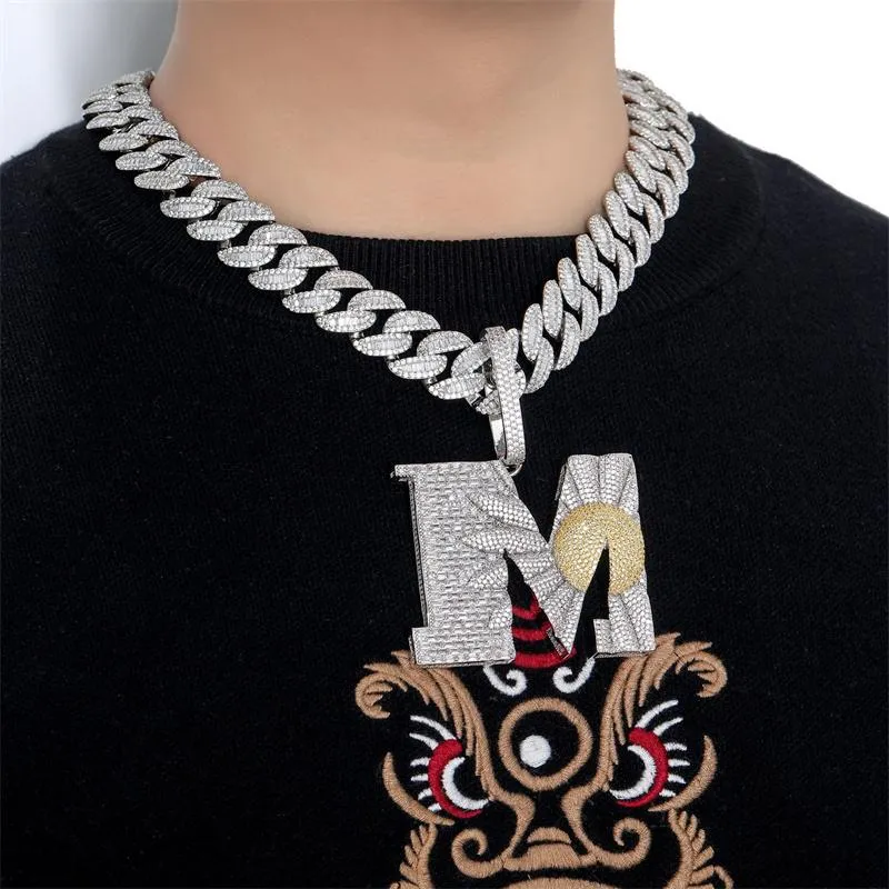 Anhänger Halsketten Hip Hop Voller Kristall Buchstabe M Gänseblümchen Halskette mit Iced Out Big 20mm Breite Bling Miami Cuban Chain Choker JewelryPendant