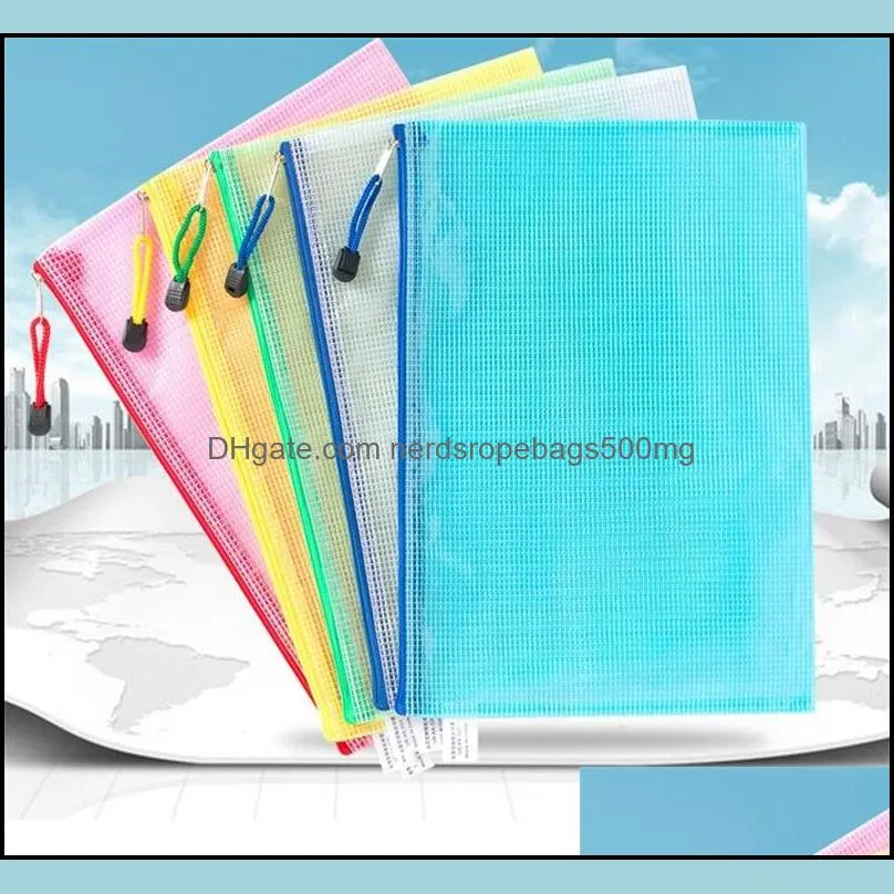 10pcs Portable Thickened File Folder Organizer Bag Mesh Zipper Transparent Files Folders PVC Bags Storage Organizers 189 J2