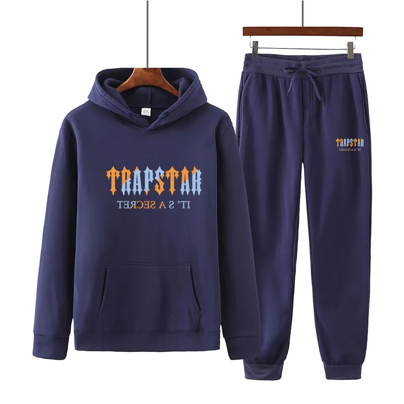 مصمم المسارات في Trapstar Logo Logo Men يضع أزياء بدلة رياضية من النوع الثقيل وملابس العرق والملابس رجال 2 قطع وضعت ملابس شتوية