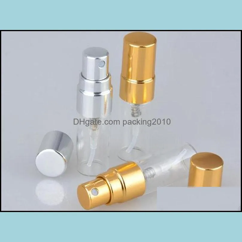 3ML Travel Refillable Glass Perfume Bottle With UV Sprayer Cosmetic Pump Spray Atomizer Silver Black Gold Cap