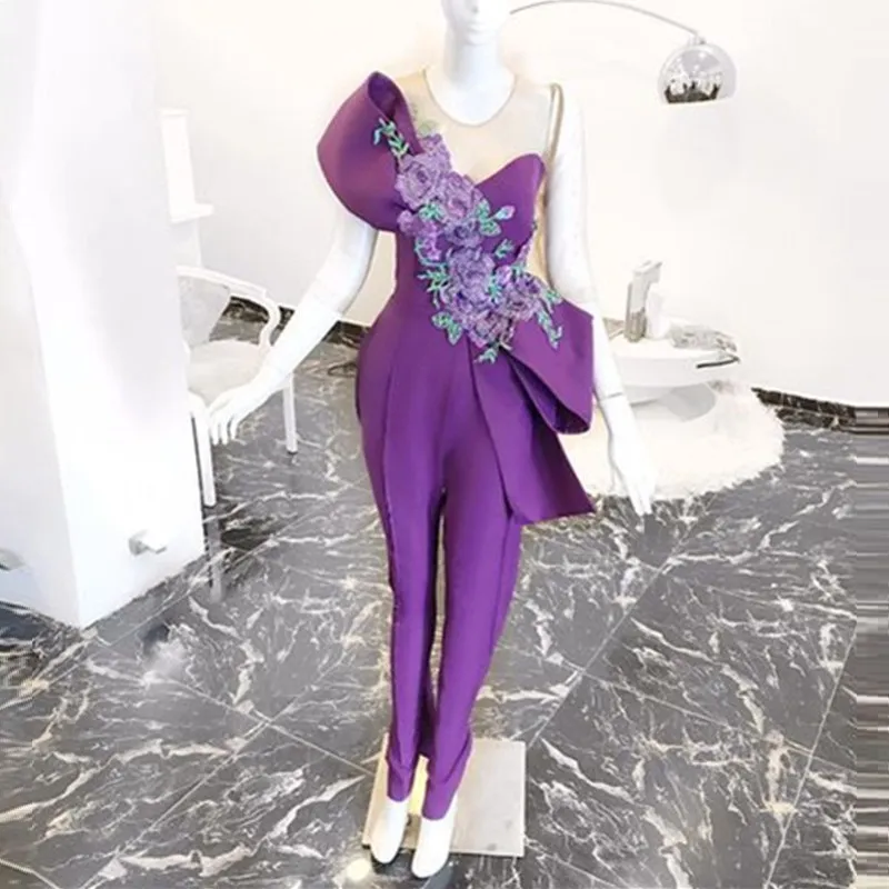 sheer neck beaded purple evening prom dresses long 2021 elegant dubai fashion modest prom gowns robe de soiree 2022