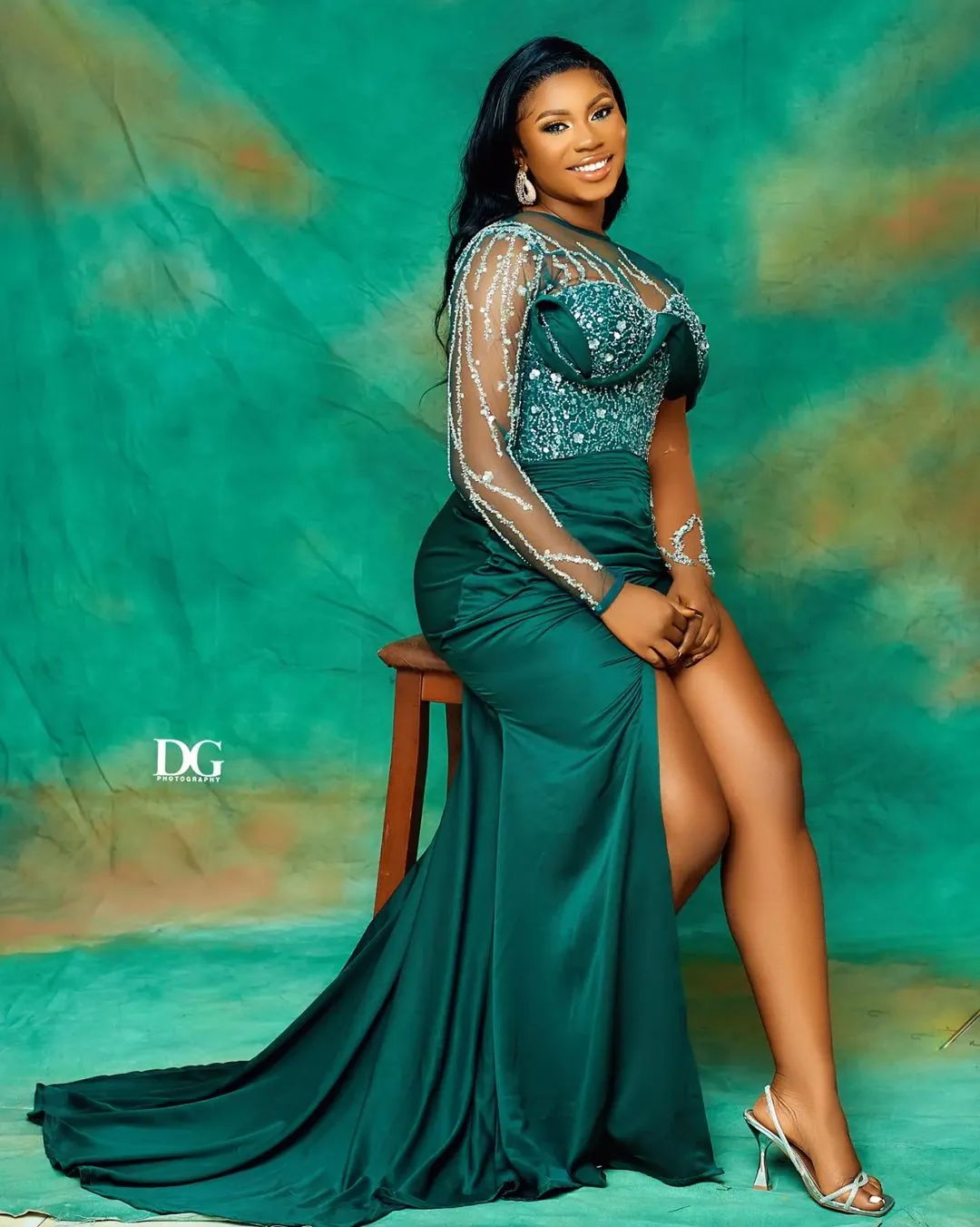 Hunter Green Mermaid dark prom dresses with Beaded...