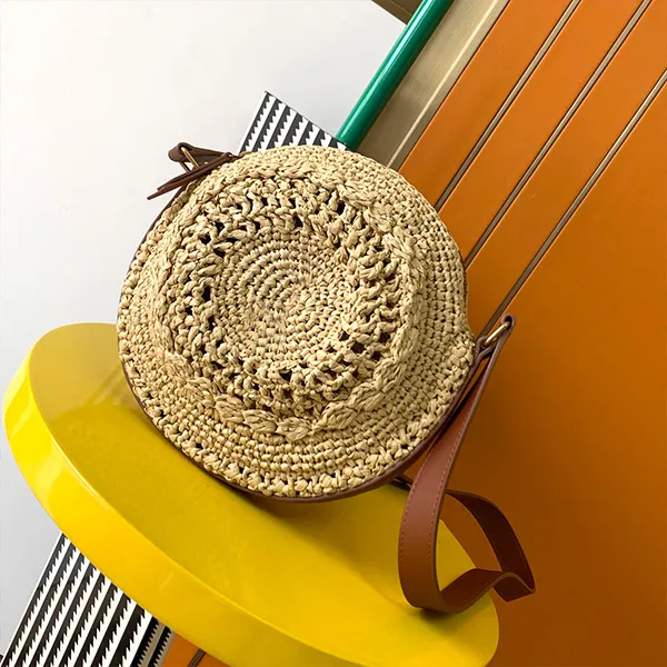 High quality Round cake straw bags mini circular crossbody bags new fashion zipper Hollow out weaving Rattan bag holiday seaside beach handbags purse