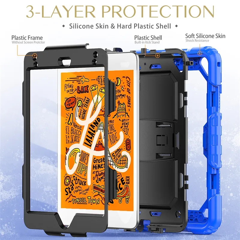 قضية حماية إسقاط الوعرة الوعرة الشاقة لجهاز iPad Mini 4 5 2019 2015 Stand Silicone Skin Shell