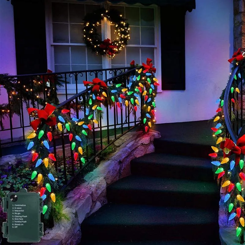 Cordes LED guirlandes lumineuses décorations de noël en plein air 5M 50 LED fraise à piles fée 8 Modes guirlande