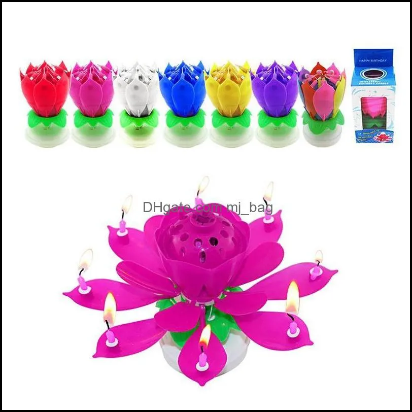 Musical Birthday Candle Birthday Cake Topper Decoration Magic Lotus Flower Candles Blossom Rotating S jllSdj mx_home