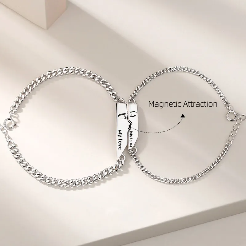 Nya kysskedjor armband sterling 925 silver designer kvinnor m￤n s925 magnetiska attraktion armband smycken g￥vor f￶r ￤lskare