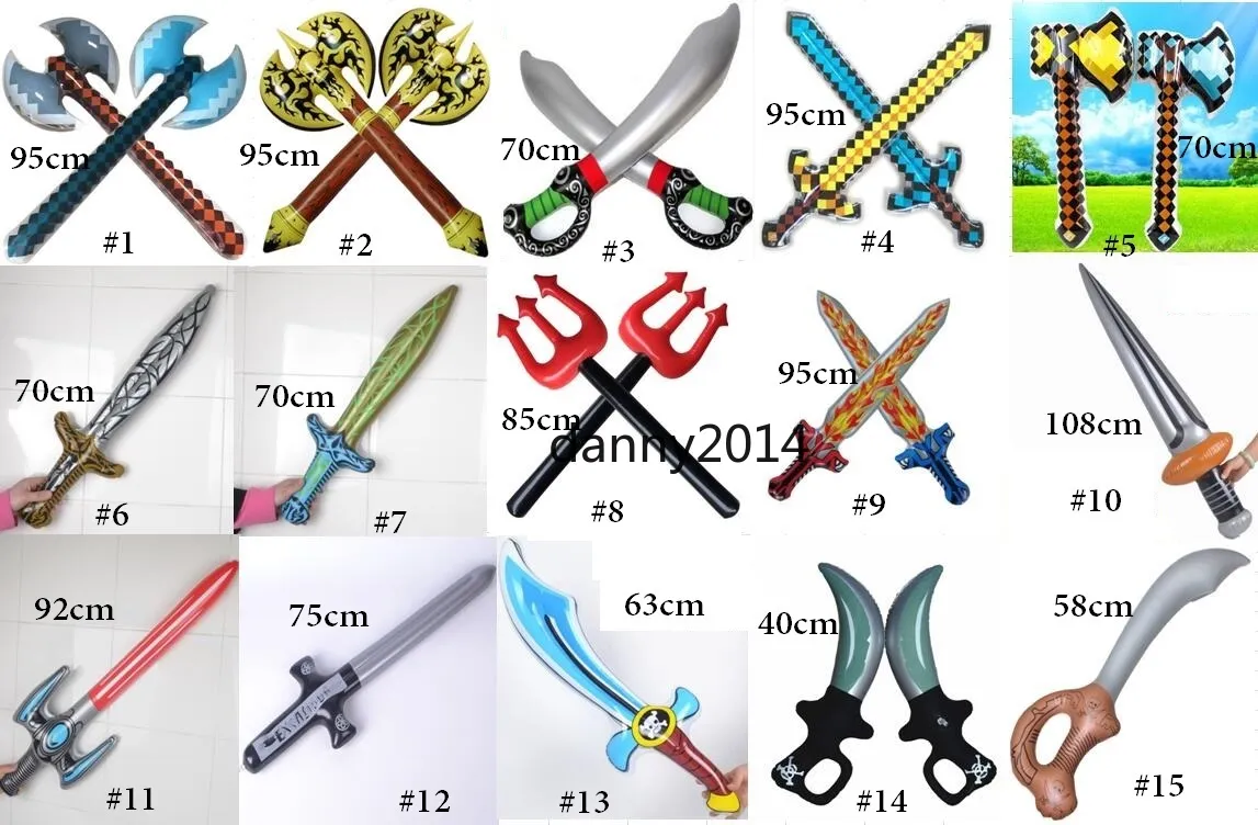 15 Design Swords Prop Inflatable Swim Pool Toy Barn Uppblåst Sword Knife Axel Stora Swimming Leksaker Halloween Cosplay Pirate Props Decor