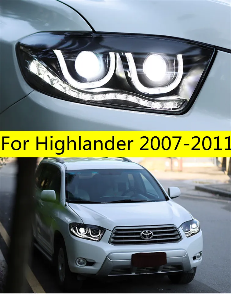 Farol de circulação diurna led para faróis de carro highlander 2007-2011 cluger sinal de volta dinâmico lâmpadas de automóvel de feixe alto