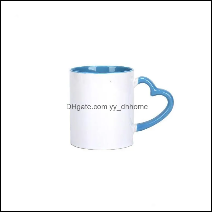 Sublimation Ceramic Mug with Heart Handle 320ml White Ceramic Cups Colorful Inner Coating Water Bottle Coffee Pottery by sea RRB12886