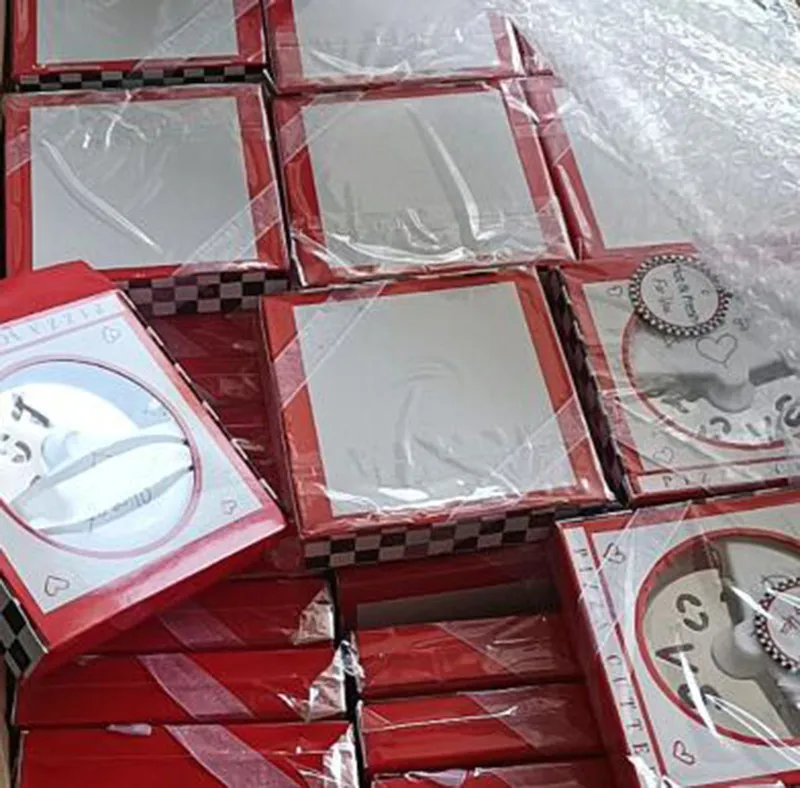 Großhandel „Ein Stück Liebe“ Edelstahl-Pizzaschneider in Miniatur-Pizzaschachtel, Party-Hochzeitsgeschenke und Gastgeschenke sy222