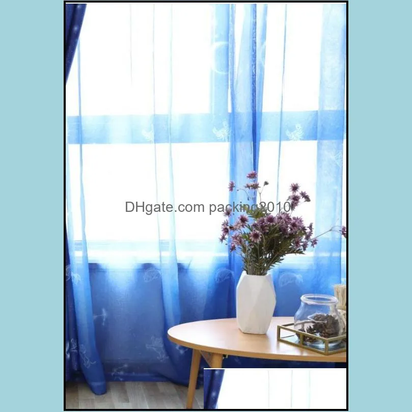 Blue Shade Curtains Romantic Starry Sky Tulle For Living Room Children`s Bedroom Star Rideaux For Kids Window Drapes
