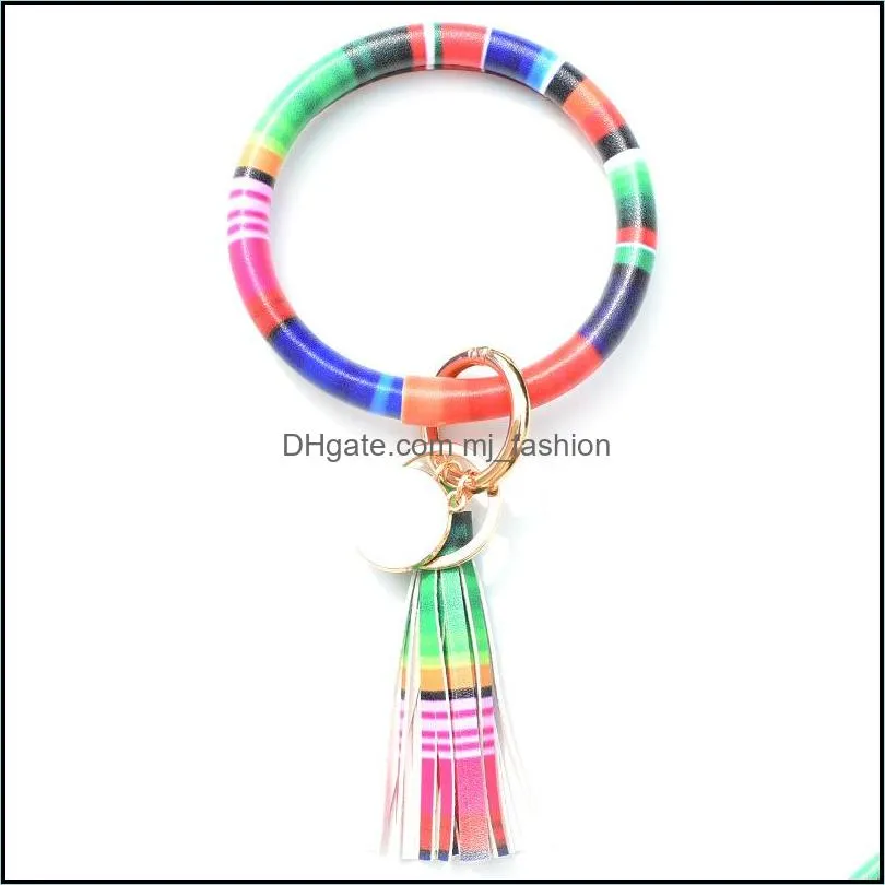 oversized o bracelet key ring pu wristlet bangle keychain round tassel keychains fashion accessories q18fz
